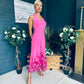 Clodagh Halterneck Midi Dress Floral Fuchsia