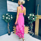 Clodagh Halterneck Midi Dress Floral Fuchsia