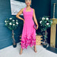 Clodagh Halterneck Midi Dress Floral Fuchsia