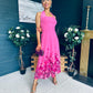 Clodagh Halterneck Midi Dress Floral Fuchsia