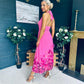 Clodagh Halterneck Midi Dress Floral Fuchsia
