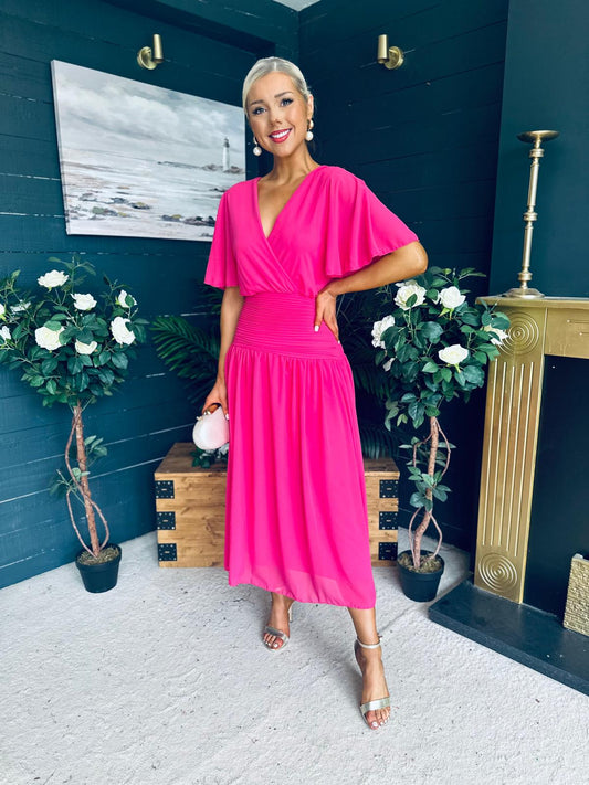 Molly Drop Waist Midi Dress Fuchsia