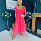 Orla Detailed Midi Dress Neon Pink