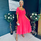 Orla Detailed Midi Dress Neon Pink