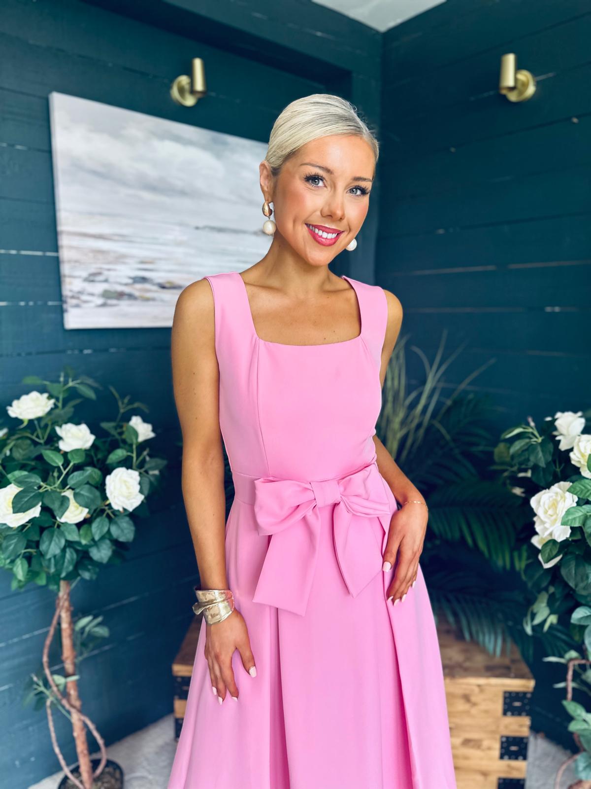 Hillary Bow Detail Occasion Dress Pink