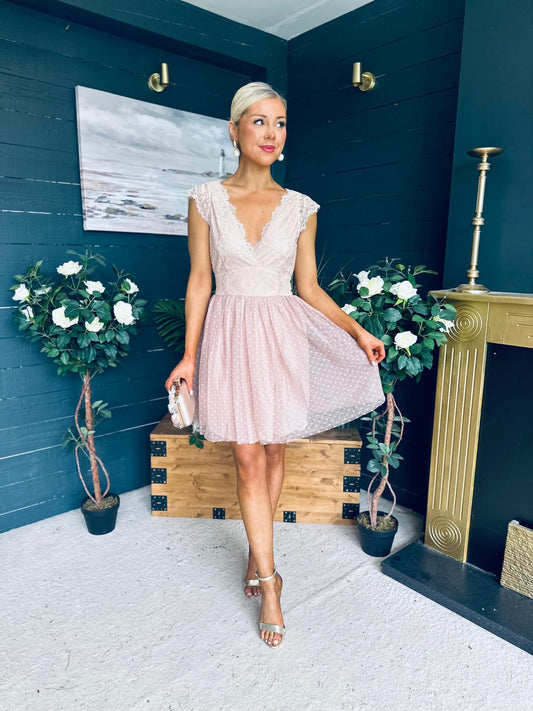 Susanna Occasion Tulle Mini Dress Blush