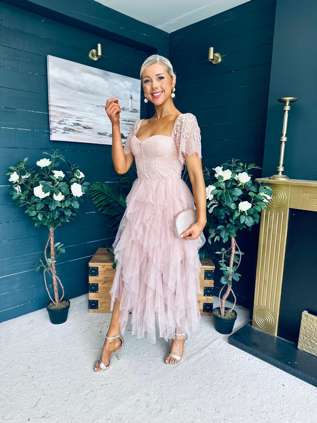 Delaney Occasion Tulle Midi Dress Blush