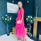 Delaney Occasion Tulle Midi Dress Fuchsia