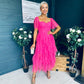 Delaney Occasion Tulle Midi Dress Fuchsia
