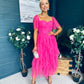 Delaney Occasion Tulle Midi Dress Fuchsia