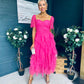 Delaney Occasion Tulle Midi Dress Fuchsia