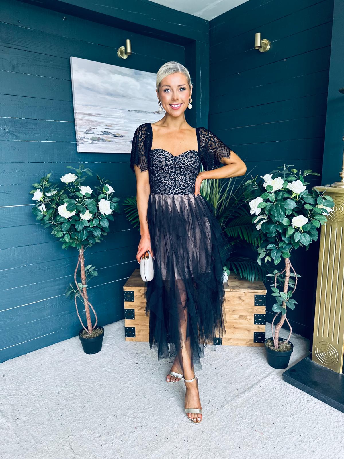 Delaney Occasion Tulle Midi Dress Black