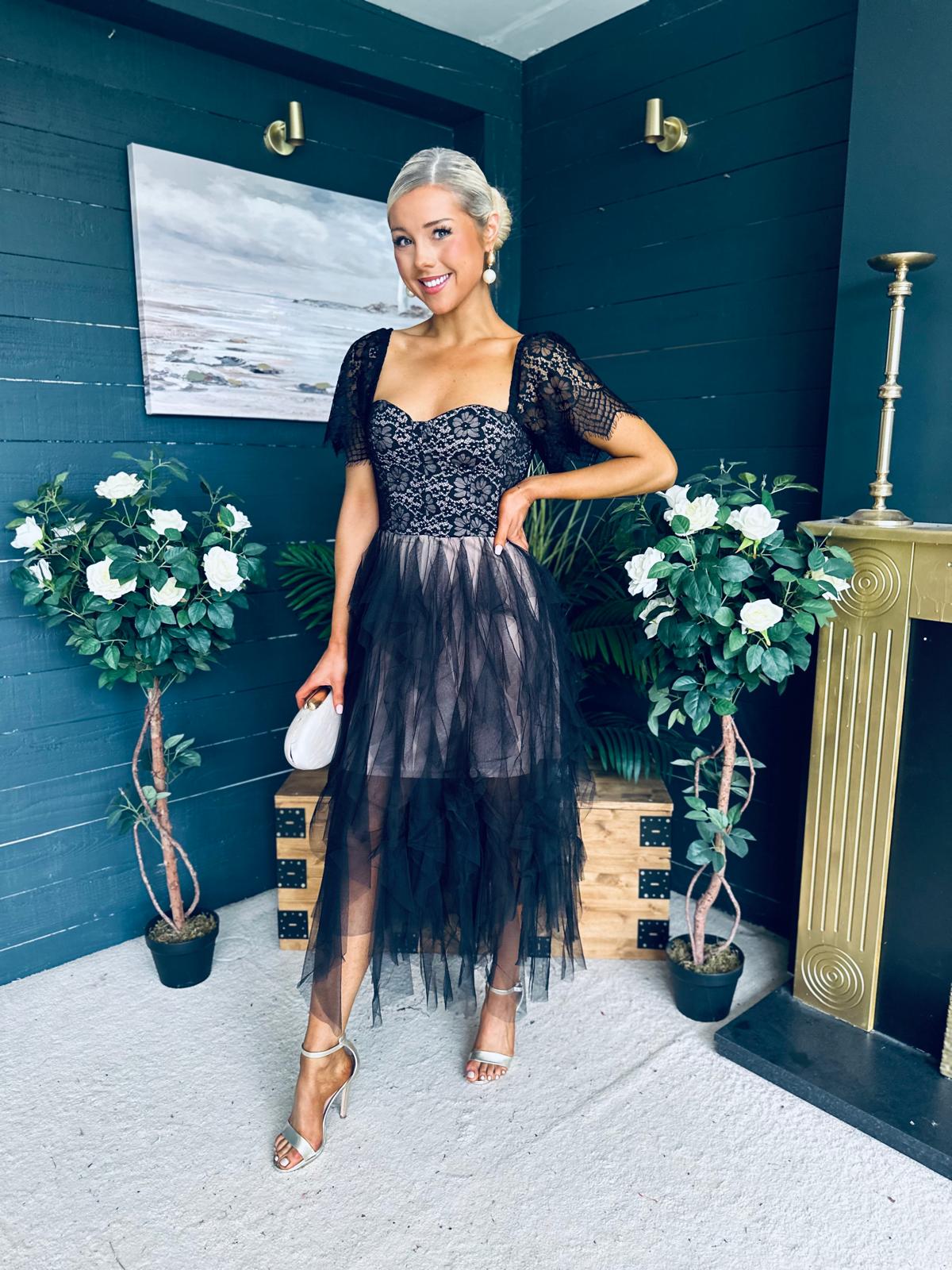 Delaney Occasion Tulle Midi Dress Black