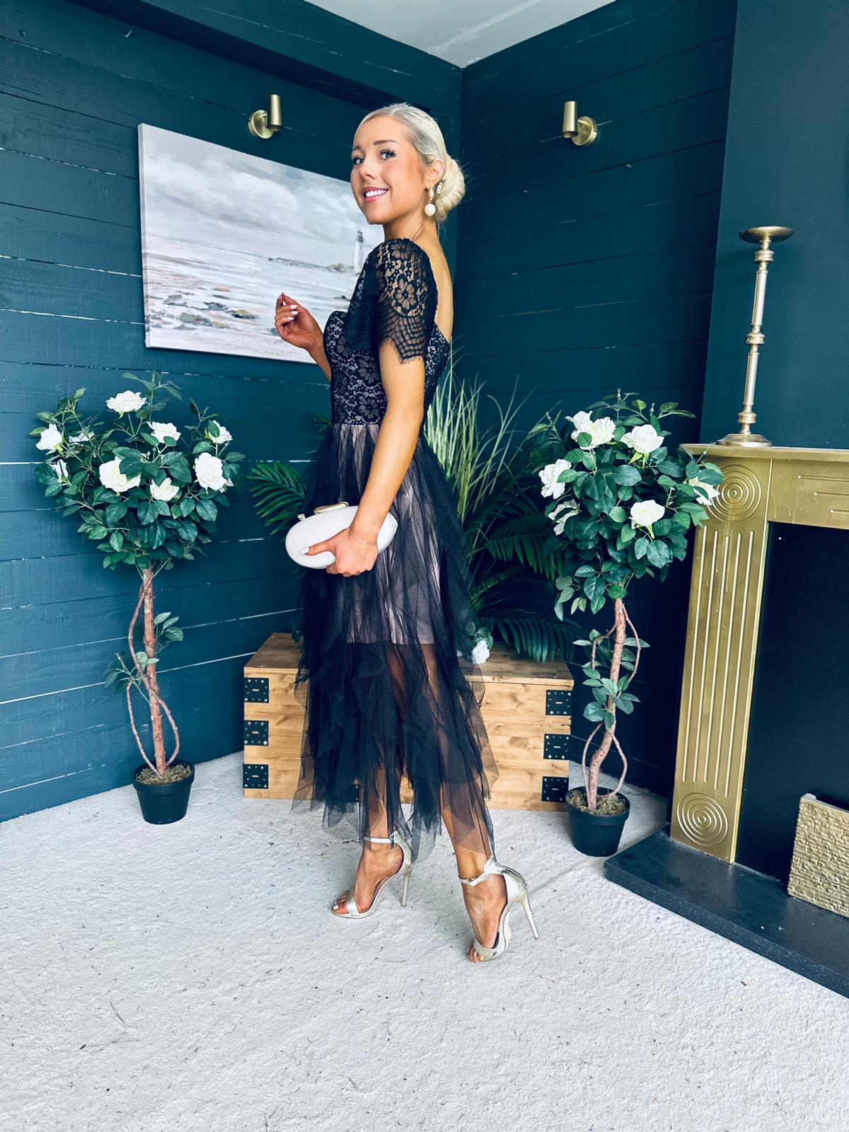 Delaney Occasion Tulle Midi Dress Black