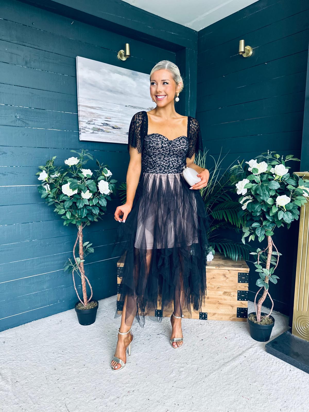 Delaney Occasion Tulle Midi Dress Black