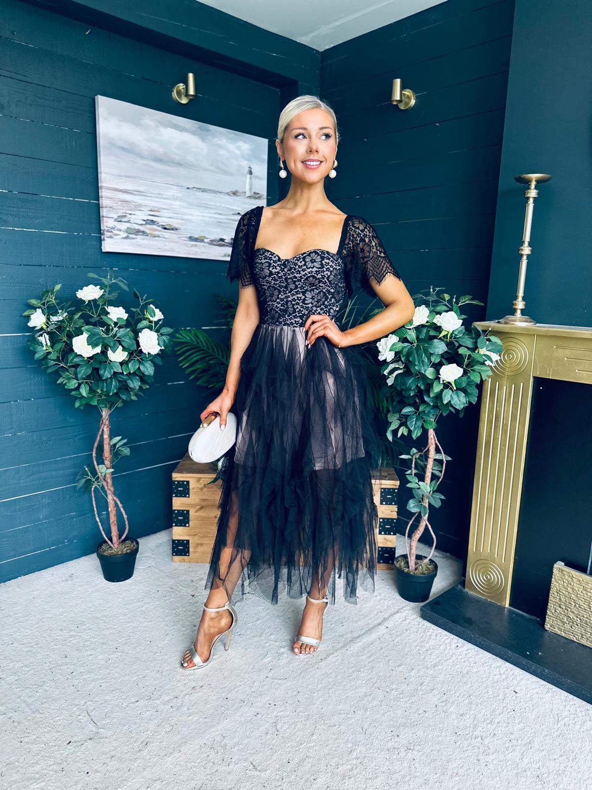 Delaney Occasion Tulle Midi Dress Black