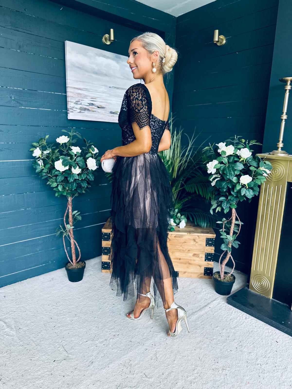 Delaney Occasion Tulle Midi Dress Black