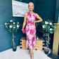 Bay Boat Neck Keyhole Detail Midi Dress Floral Pink