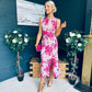 Bay Boat Neck Keyhole Detail Midi Dress Floral Pink