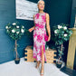 Bay Boat Neck Keyhole Detail Midi Dress Floral Pink