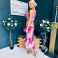 Bay Boat Neck Keyhole Detail Midi Dress Floral Pink