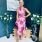 Bay Boat Neck Keyhole Detail Midi Dress Floral Pink