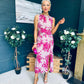 Bay Boat Neck Keyhole Detail Midi Dress Floral Pink