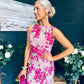 Bay Boat Neck Keyhole Detail Midi Dress Floral Pink