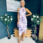 Priya Tie Waist Halter Neck Midi Dress Marble Purple