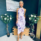 Priya Tie Waist Halter Neck Midi Dress Marble Purple
