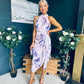 Priya Tie Waist Halter Neck Midi Dress Marble Purple