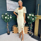 Heidi Ruched Occasion Midi Dress Yellow Lace