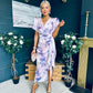 Drew Puff Sleeve Midi Dress Marble Purple