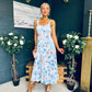 Cassidy Pleated Midi Dress Floral Blue
