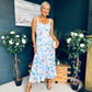 Cassidy Pleated Midi Dress Floral Blue