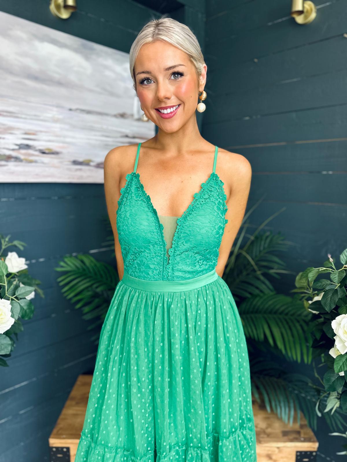 Ally Occasion Tulle Midi Dress Emerald