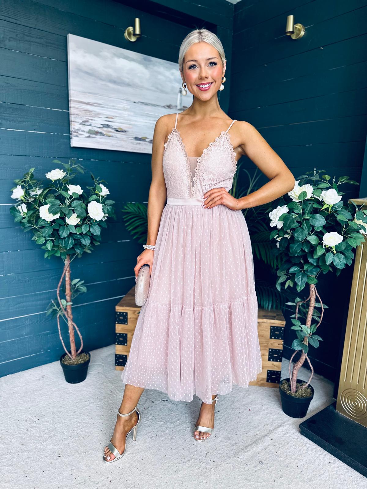Ally Occasion Tulle Midi Dress Blush