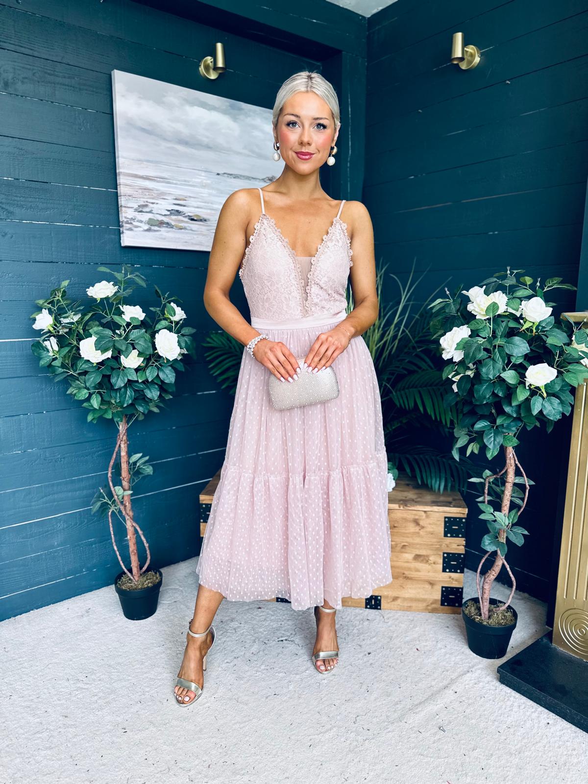 Ally Occasion Tulle Midi Dress Blush