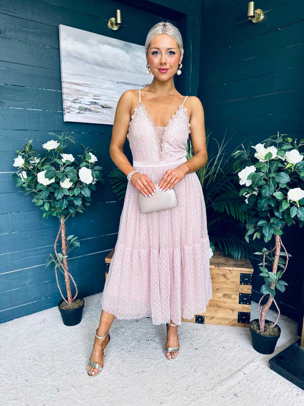 Ally Occasion Tulle Midi Dress Blush