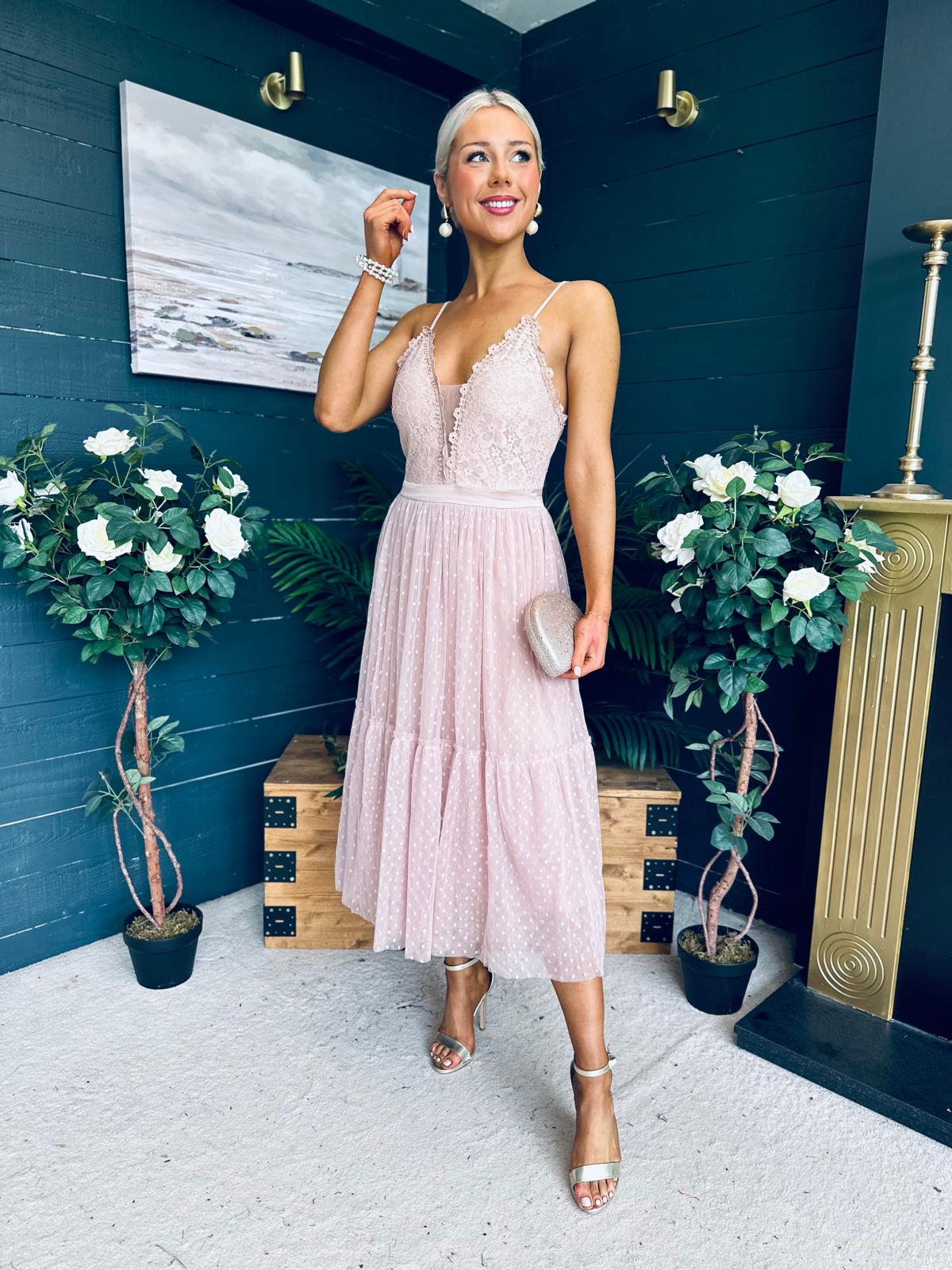 Ally Occasion Tulle Midi Dress Blush