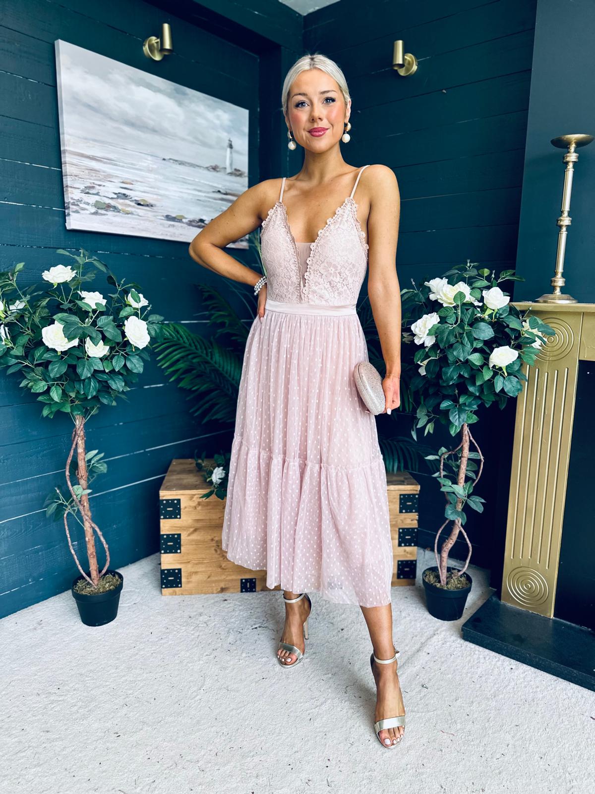 Ally Occasion Tulle Midi Dress Blush