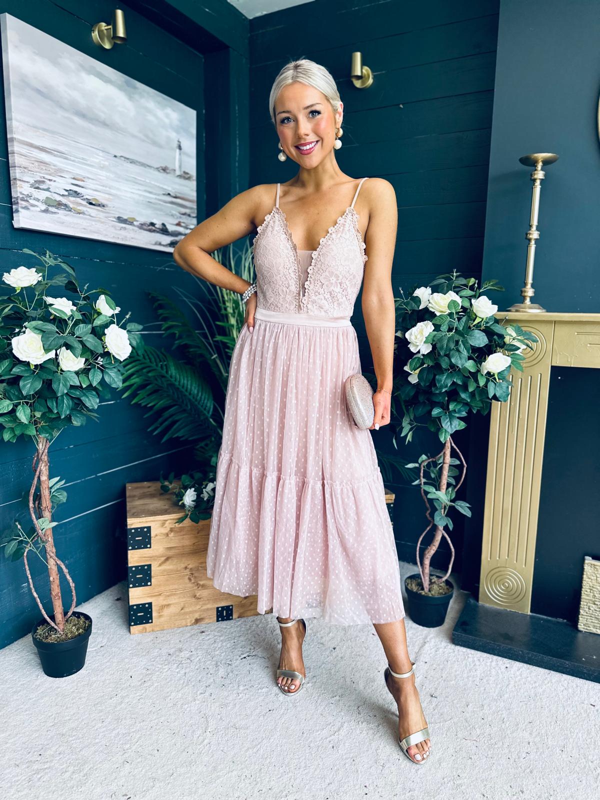 Ally Occasion Tulle Midi Dress Blush