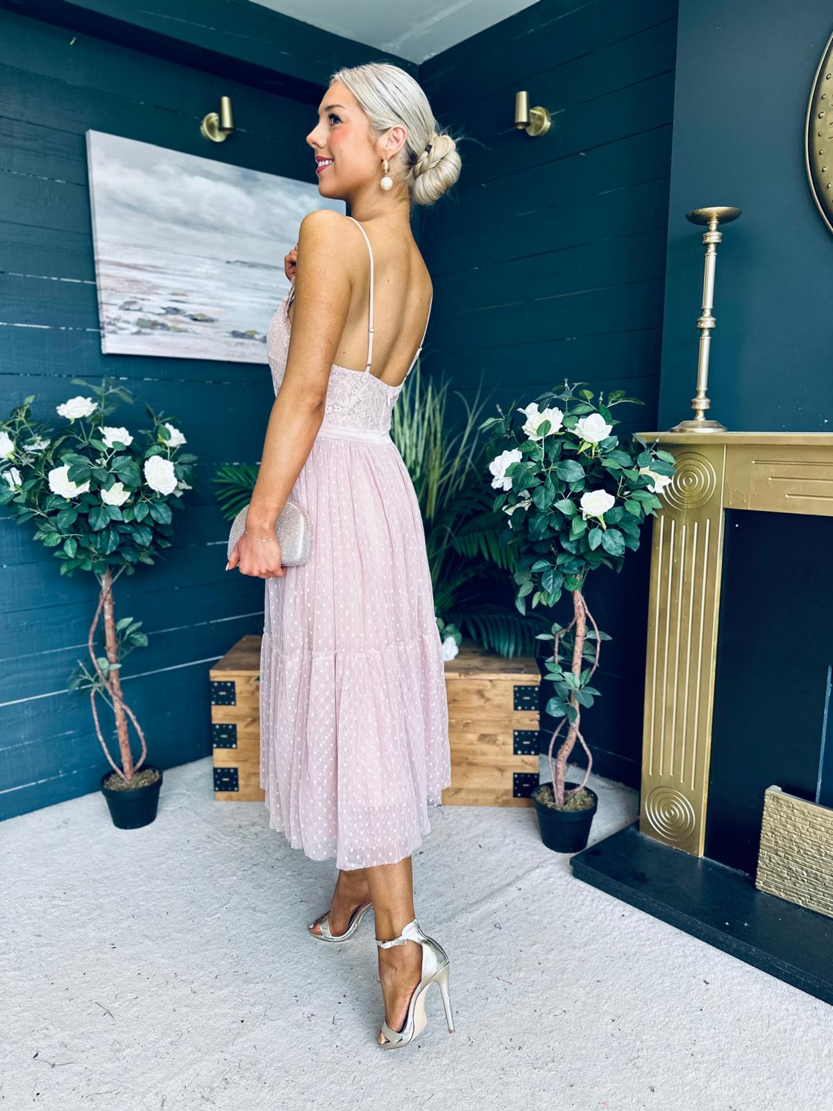 Ally Occasion Tulle Midi Dress Blush