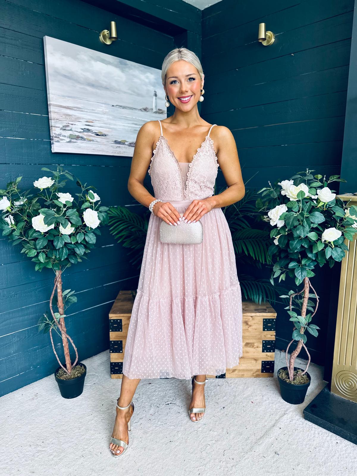 Ally Occasion Tulle Midi Dress Blush