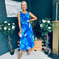 Bella Banded Midi Dress Geo Blue