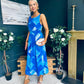 Bella Banded Midi Dress Geo Blue