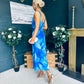 Bella Banded Midi Dress Geo Blue