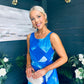 Bella Banded Midi Dress Geo Blue