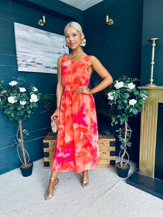 Bella Banded Midi Dress Floral Amber