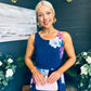 Bella Banded Midi Dress Floral Navy
